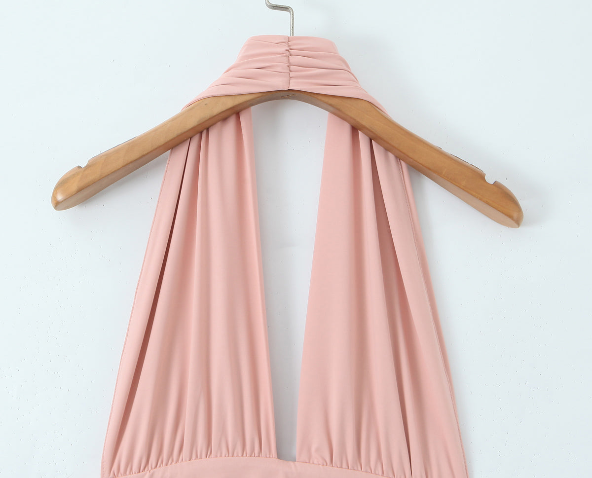 Women Summer Hem Irregular Asymmetric Backless Hanging Collar Dress