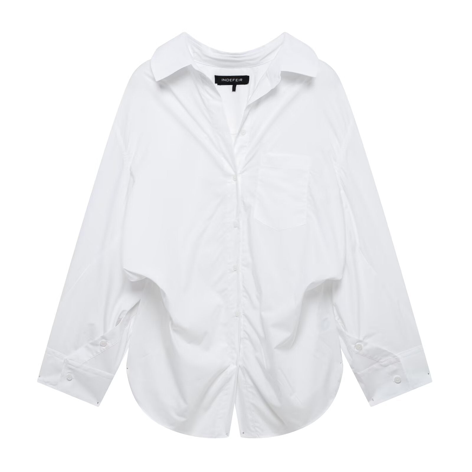 Women Clothing Patchwork Striped Poplin Loose Collared Long Sleeves Shirt