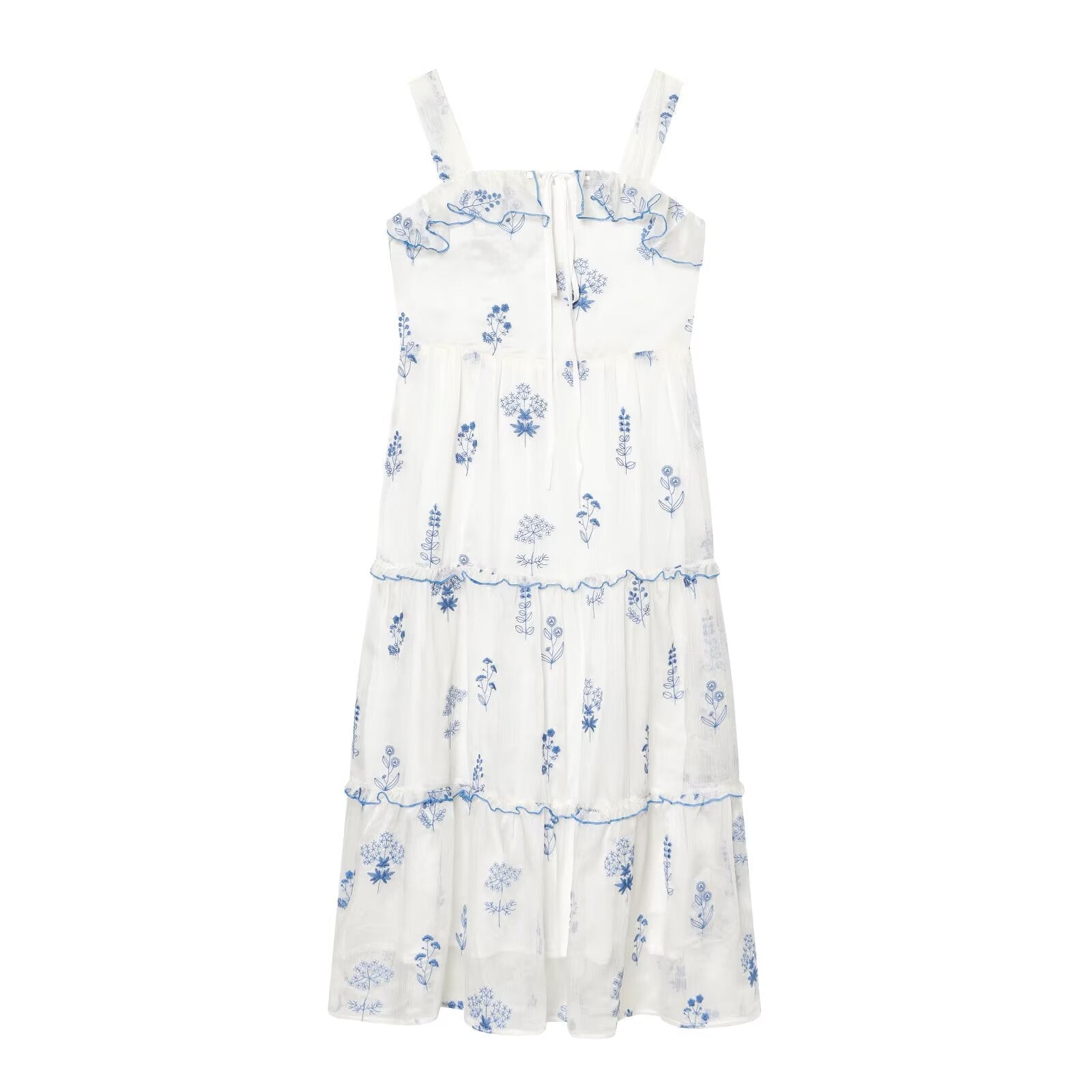Gentle Sweet Lotus Leaf Lace up Embroidered off the Shoulder Slip Dress Dress Summer Slim Youthful Holiday Midi Dress
