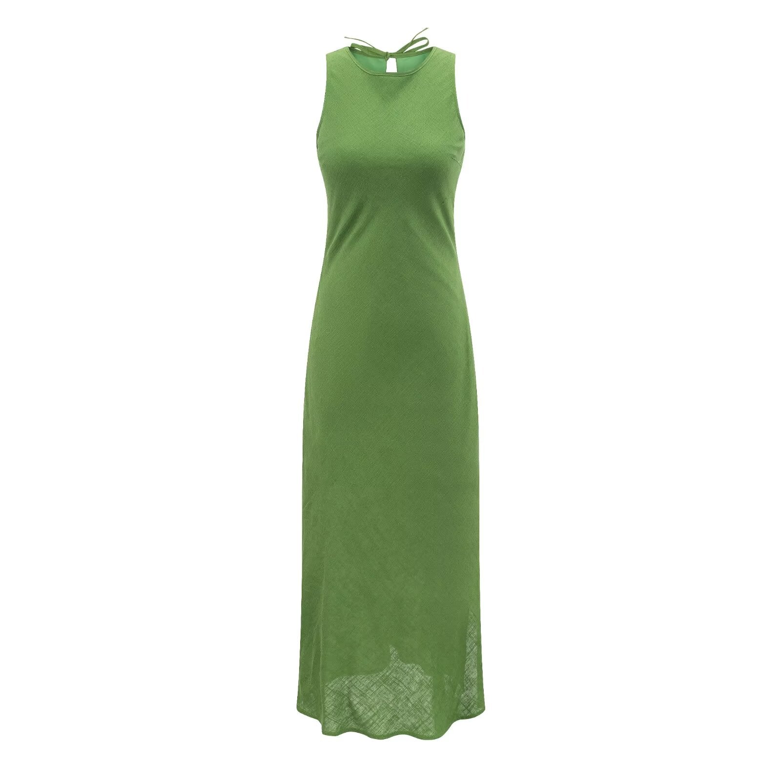 Green Vest Dress Summer Waist Controlled Slim Fit Slimming Split Vacation Dress