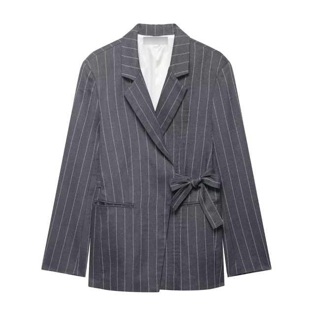 Women Clothing Spring Wrap Lace up Blazers Casual Trousers Two Piece Sets