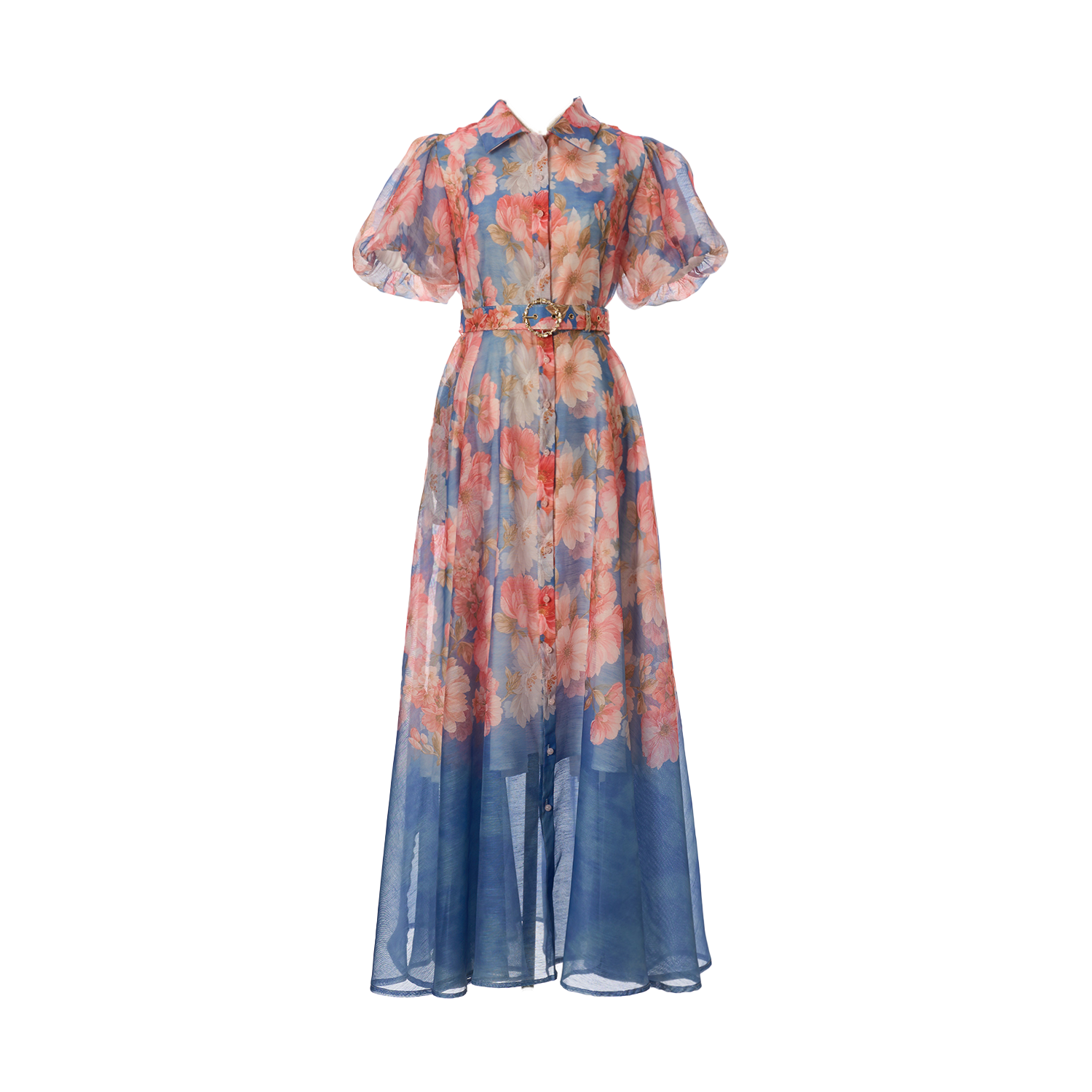 Women Summer Floral Short Sleeved Waist Long Dress