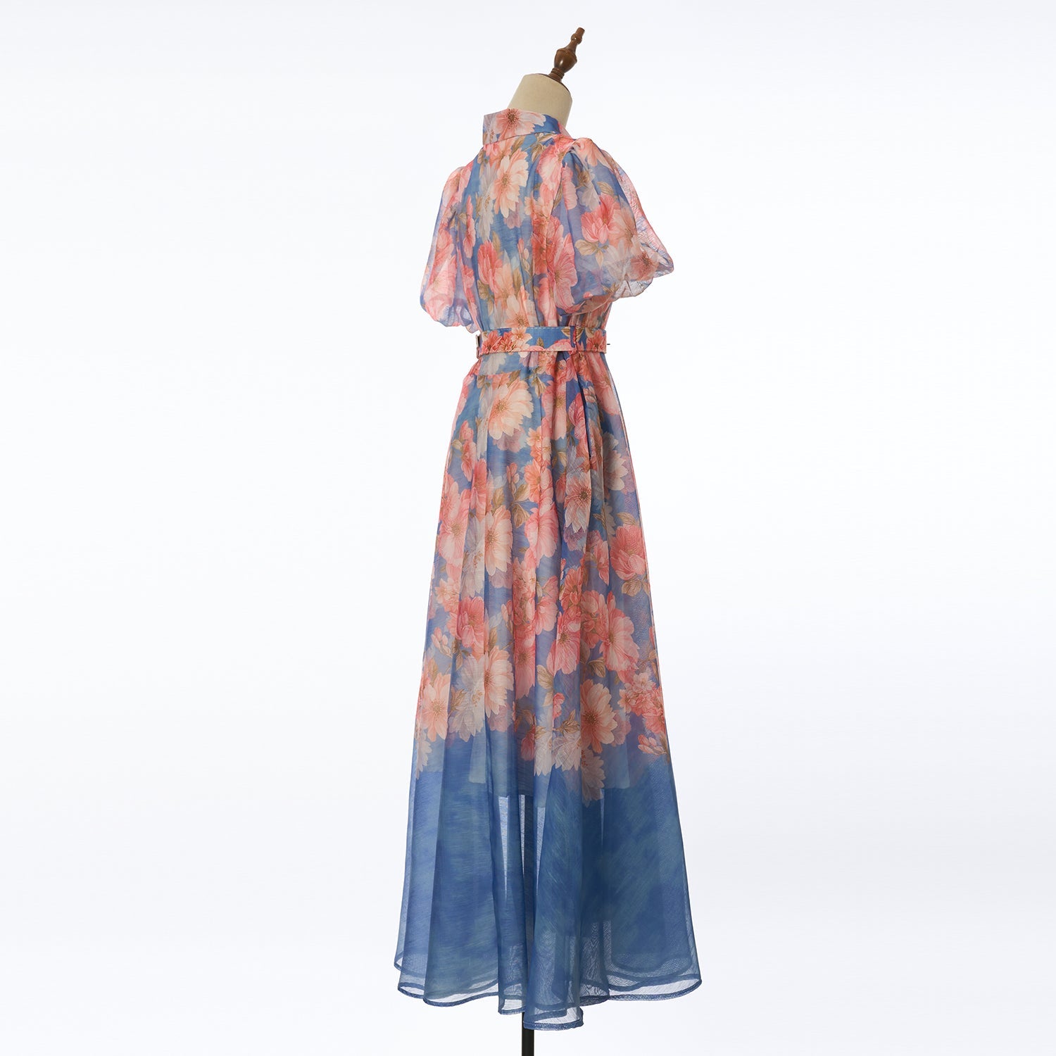 Women Summer Floral Short Sleeved Waist Long Dress