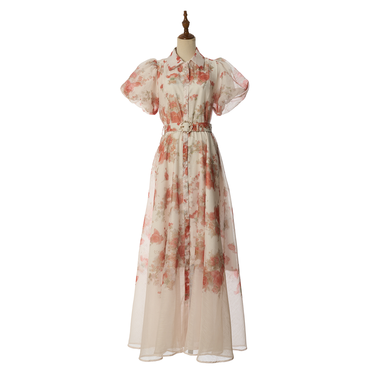 Women Summer Floral Short Sleeved Waist Long Dress