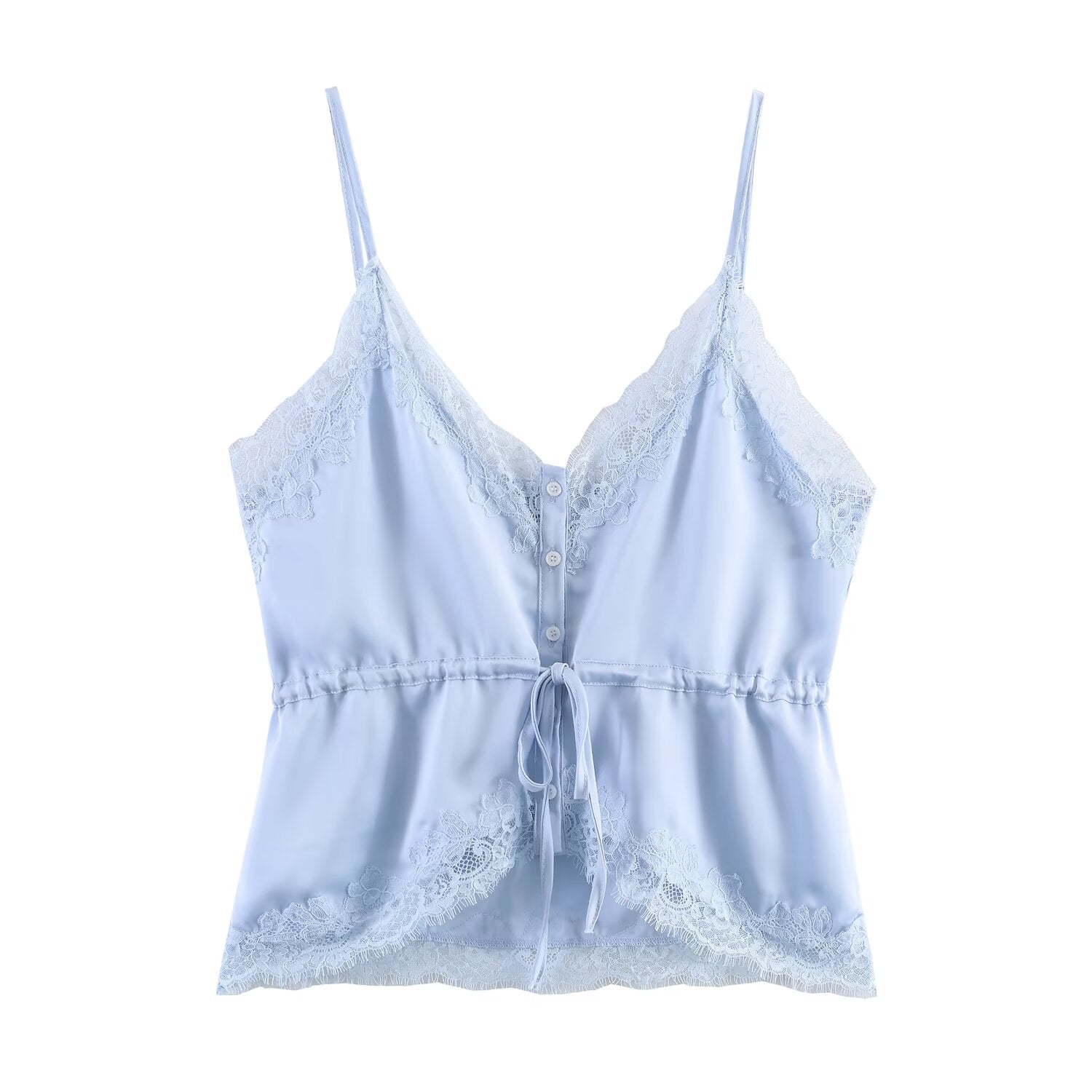 Women Clothing Lace Decorative Silk Satin Texture Top Camisole