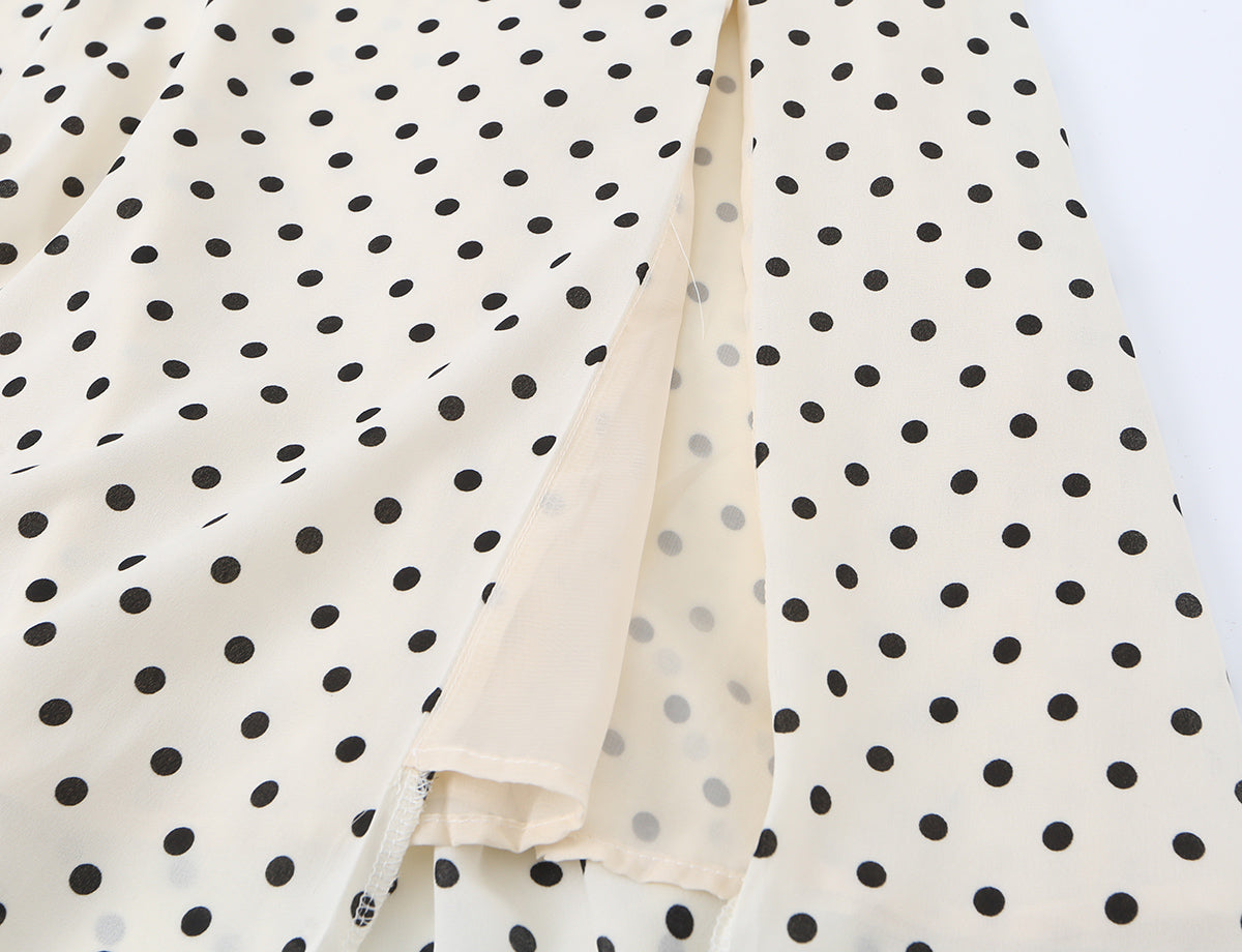 Side Slit Strap Dress for Women Summer French Polka Dot Print Slim Fit Slimming Lace up Suspender Long Dress