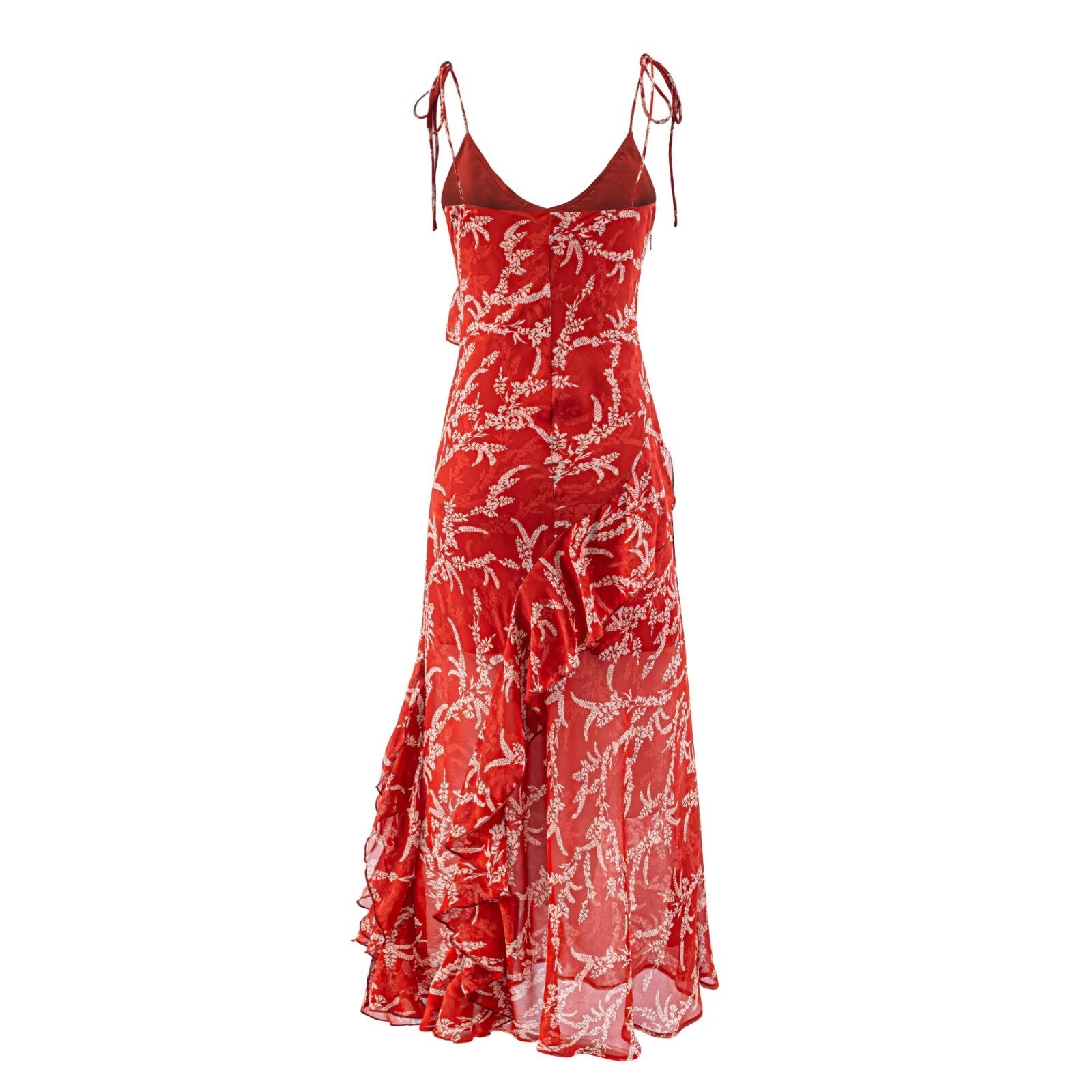 Summer Chiffon Printed Tea Dress V neck Elegant Waist Controlled Slimming Dress