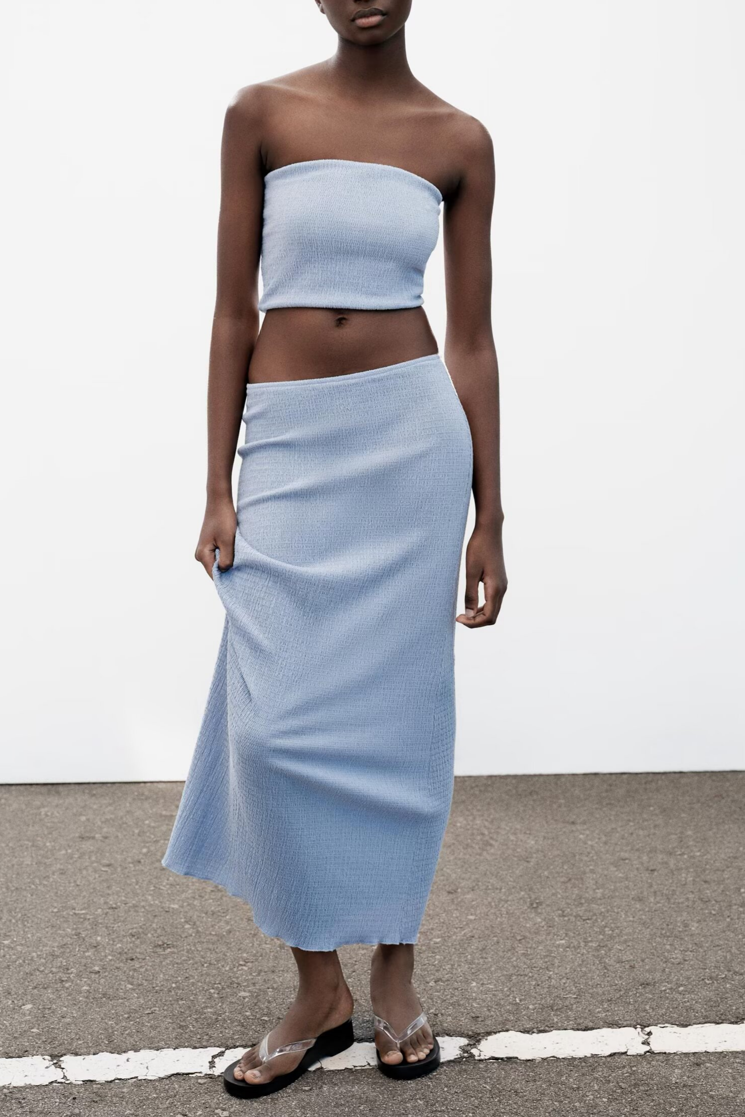 Women Summer Texture Tank Top Midi Skirt Set