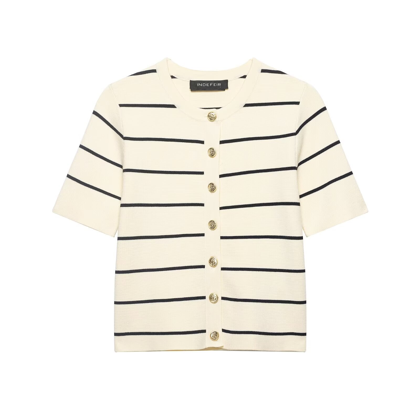 Women Striped Short Sleeved Knitted Jacket Mini Skirt Stes