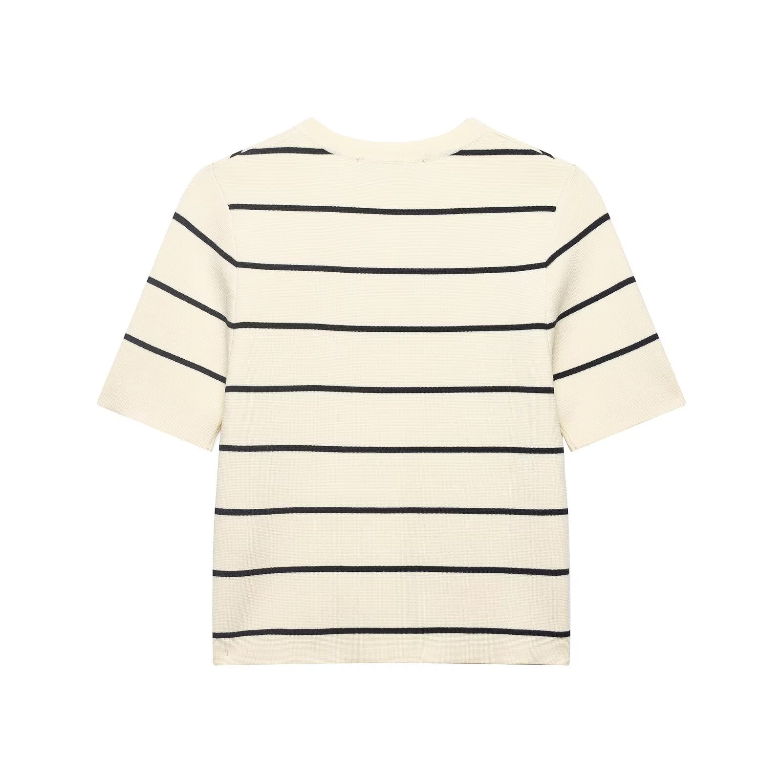 Women Striped Short Sleeved Knitted Jacket Mini Skirt Stes