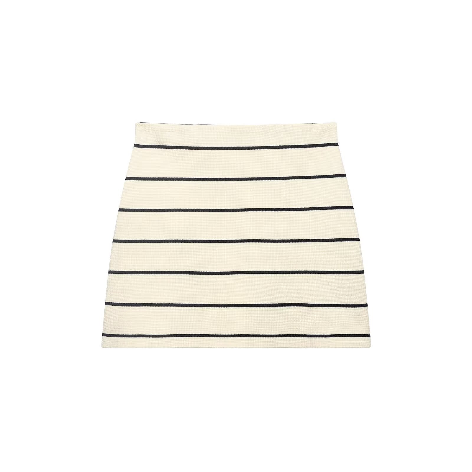 Women Striped Short Sleeved Knitted Jacket Mini Skirt Stes