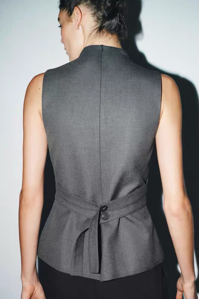 Women Clothing Summer Button Turtleneck Sleeveless Top