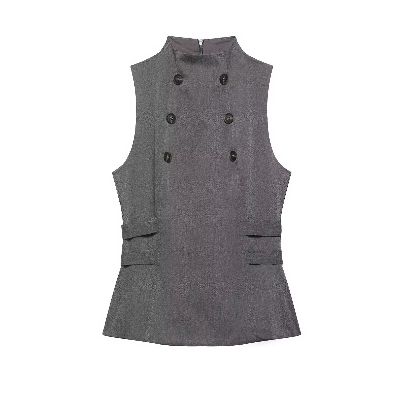 Women Clothing Summer Button Turtleneck Sleeveless Top
