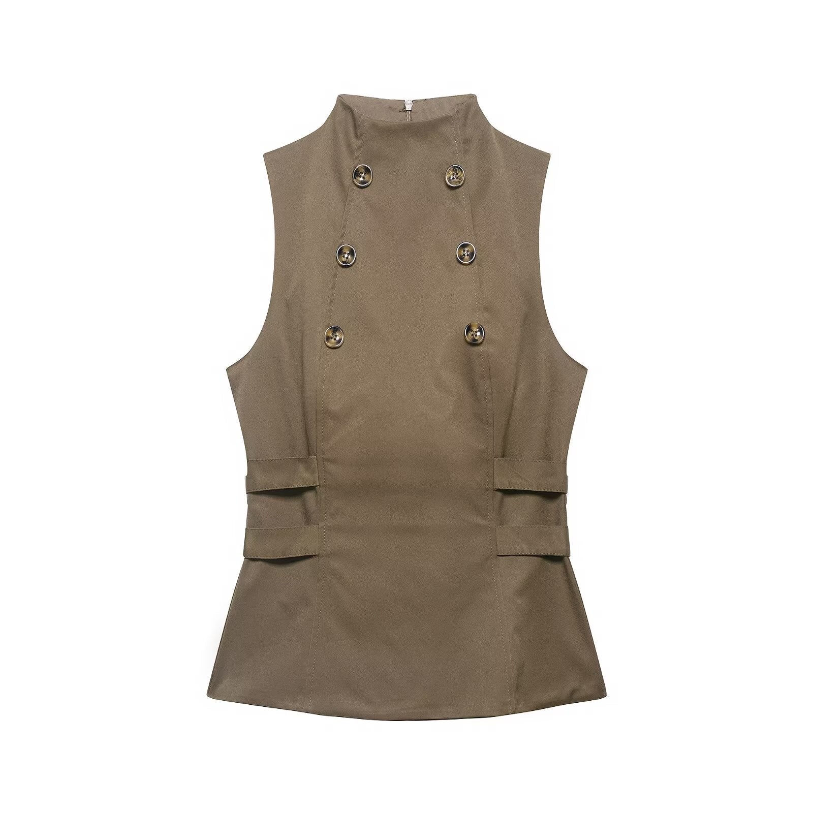 Women Clothing Summer Button Turtleneck Sleeveless Top