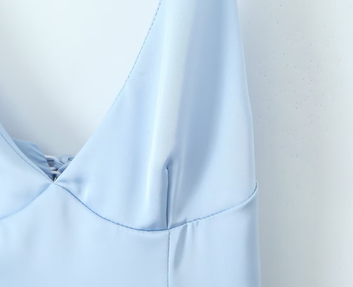 Sexy Deep V Plunge neck with Shoulder Straps Summer Slim Fit Tight Waist Back Strap Sexy Dress