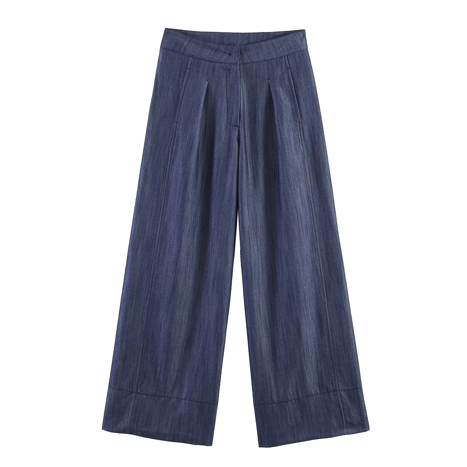 Summer Women Clothes Casual Sleeveless Stand Collar Rivet Buckle Top Wide Leg Trousers