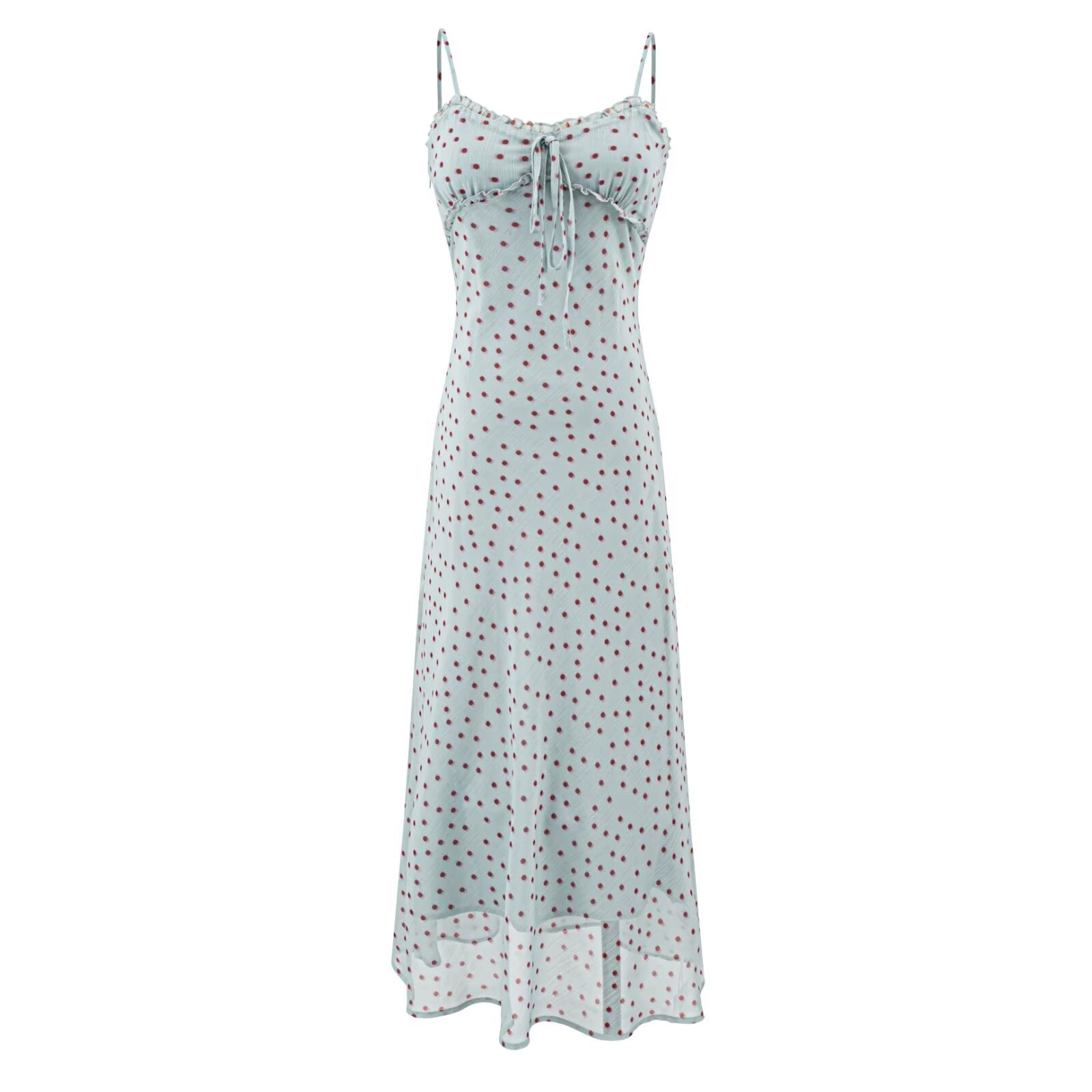 Sexy Vacation Wooden Ear Cami Dress Summer Slim Fit Slimming Retro Polka Dot Maxi Dress