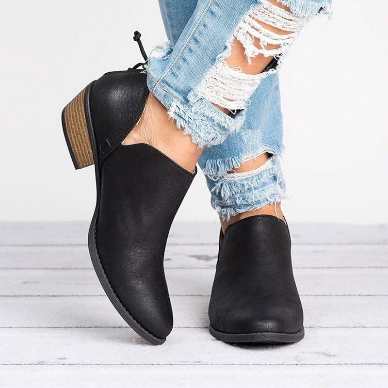 Women's Retro Chunky Heel Ankle Boots – Block Heel Faux Suede