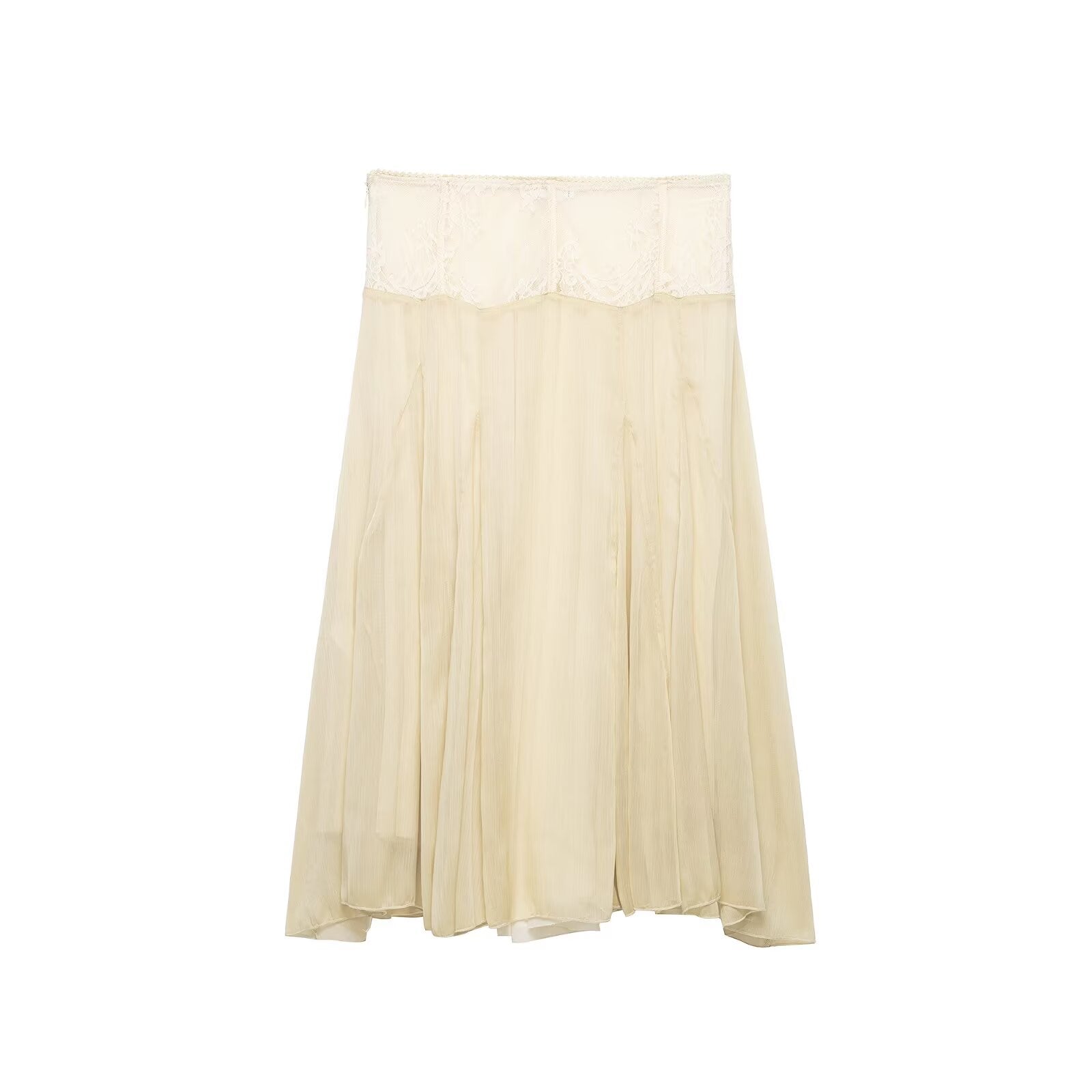 Women Clothing Summer Gentle Lace Stitching Midi Skirt