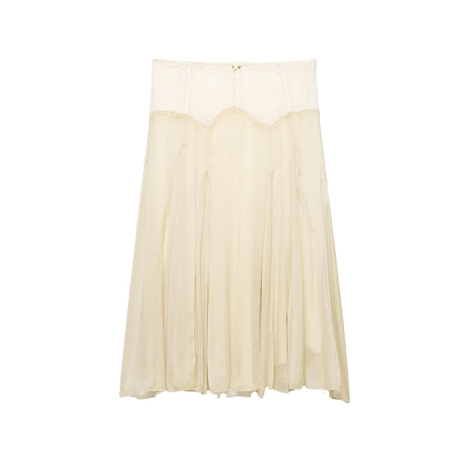 Women Clothing Summer Gentle Lace Stitching Midi Skirt