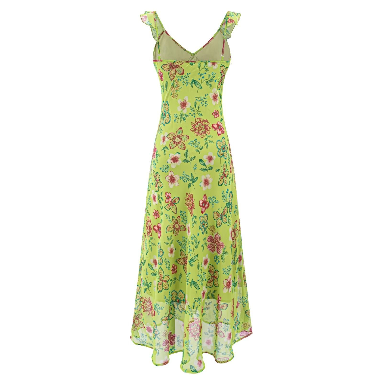 Vacation Green Elegant Dress Women Sexy V neck Flounce Slim Fit Sheath Tea Break Dress