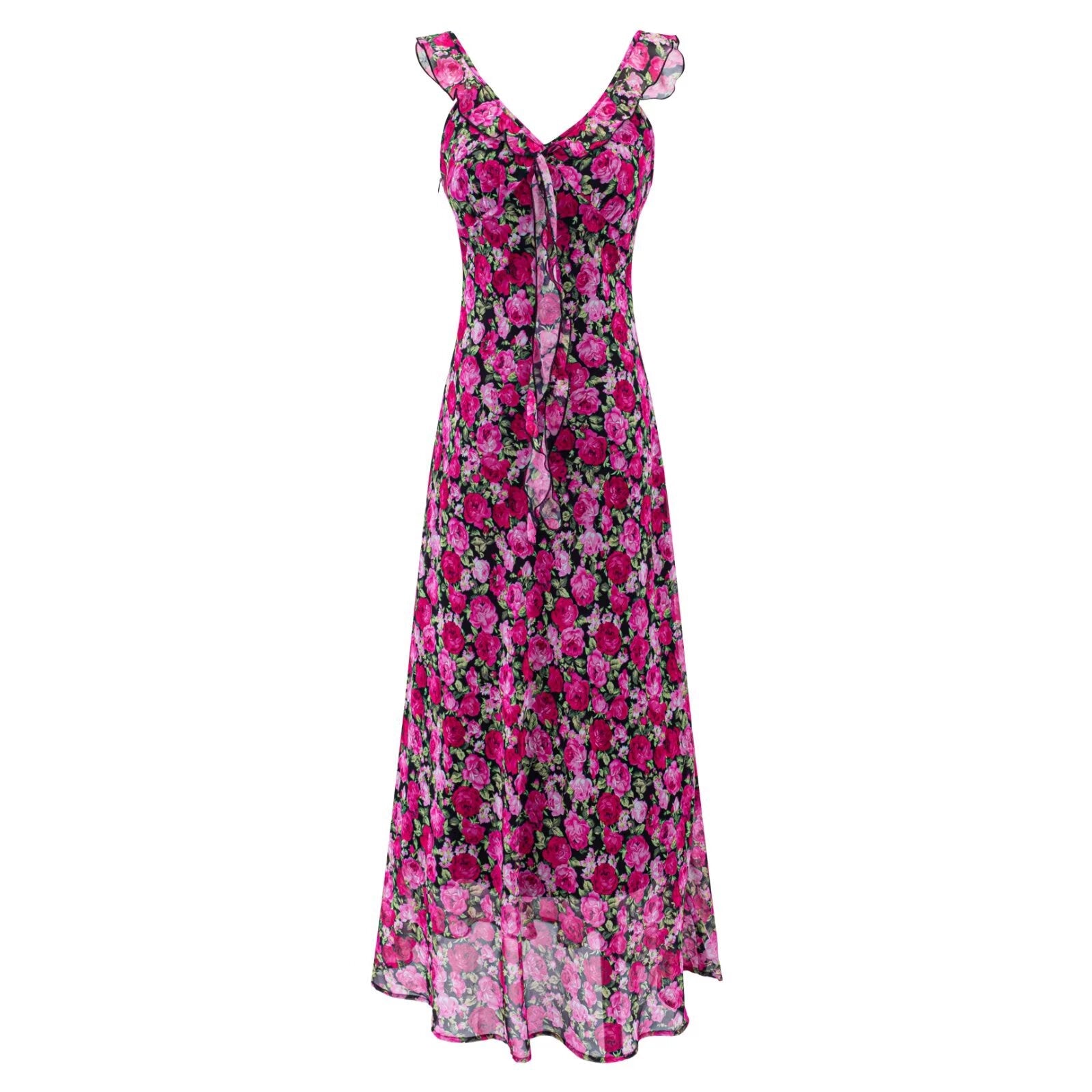 Vacation Green Elegant Dress Women Sexy V neck Flounce Slim Fit Sheath Tea Break Dress
