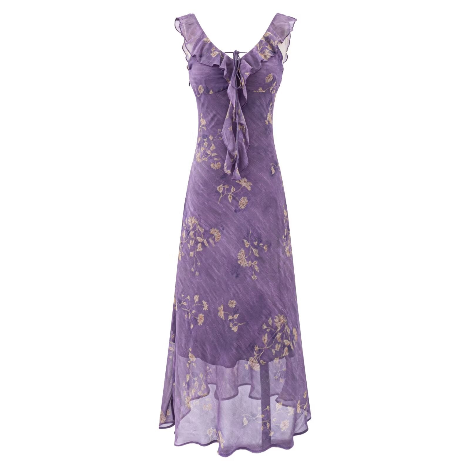 Summer Gentle Extremely Beautiful Printed Ruffled Collar Vacation Slim Slimming Dress