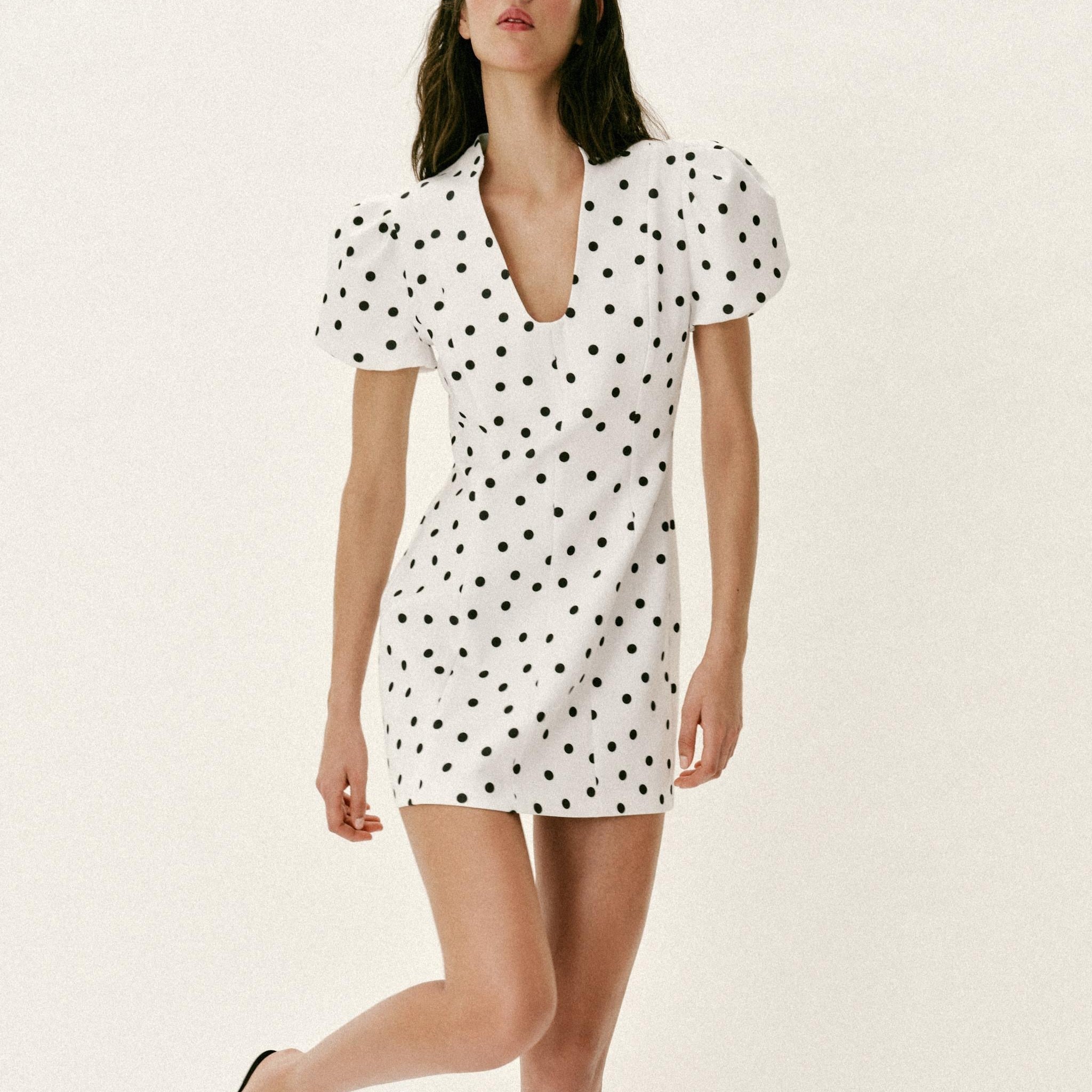 Spring Women Clothing Slim Fit Graceful Puff Sleeve Short Dress