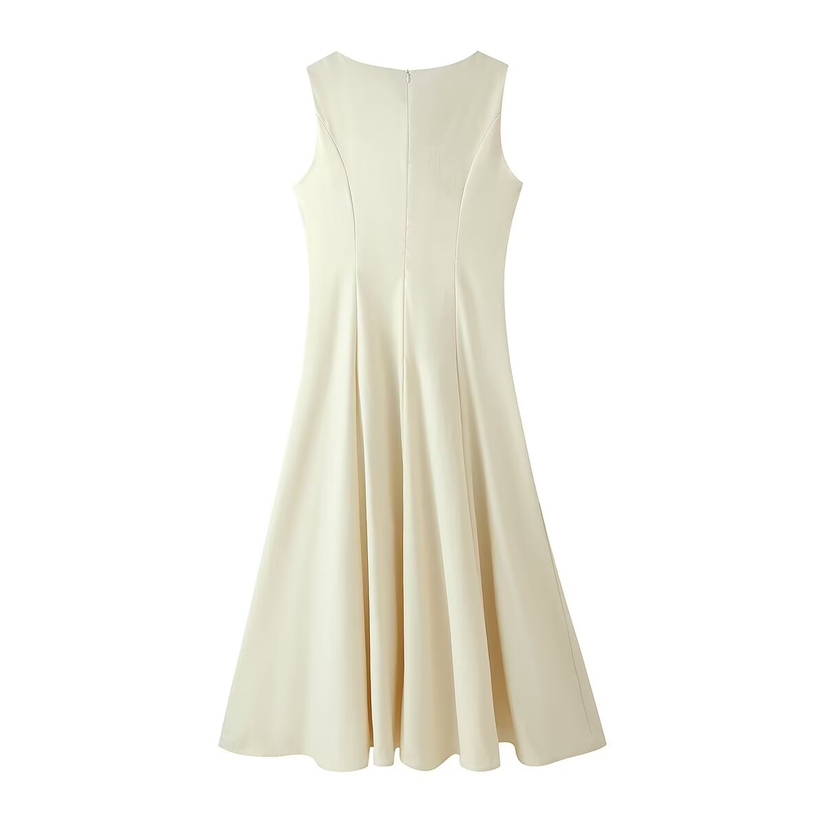 Women Summer Slimming Large Hem Mid Length Round Neck Sleeveless Dress