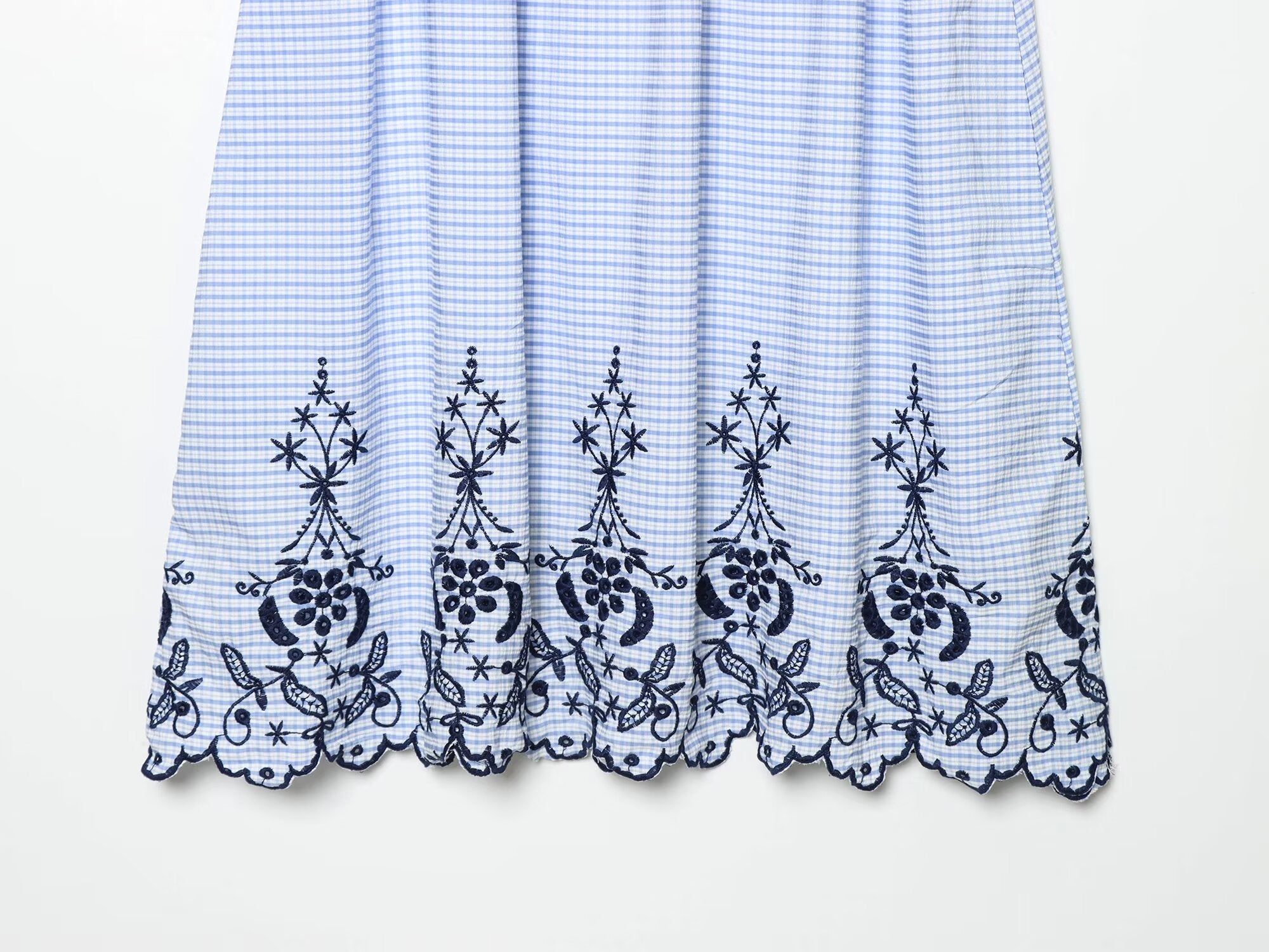 Women Clothing Summer Fashionable Lace Embroidered Plaid Midi Skirt