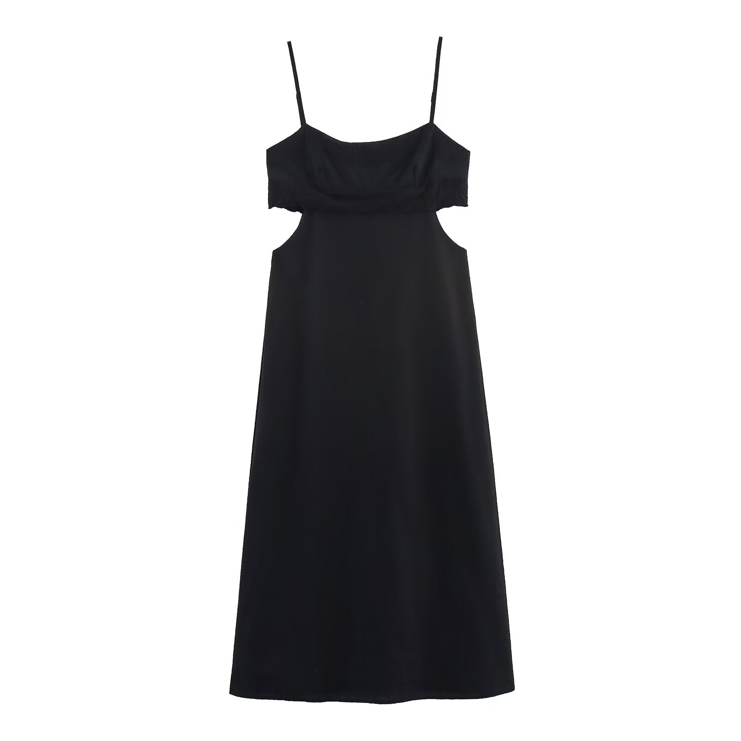 Elegant Black Slim Fit Slimming Lace Stitching Side Waist Split Sling Dress