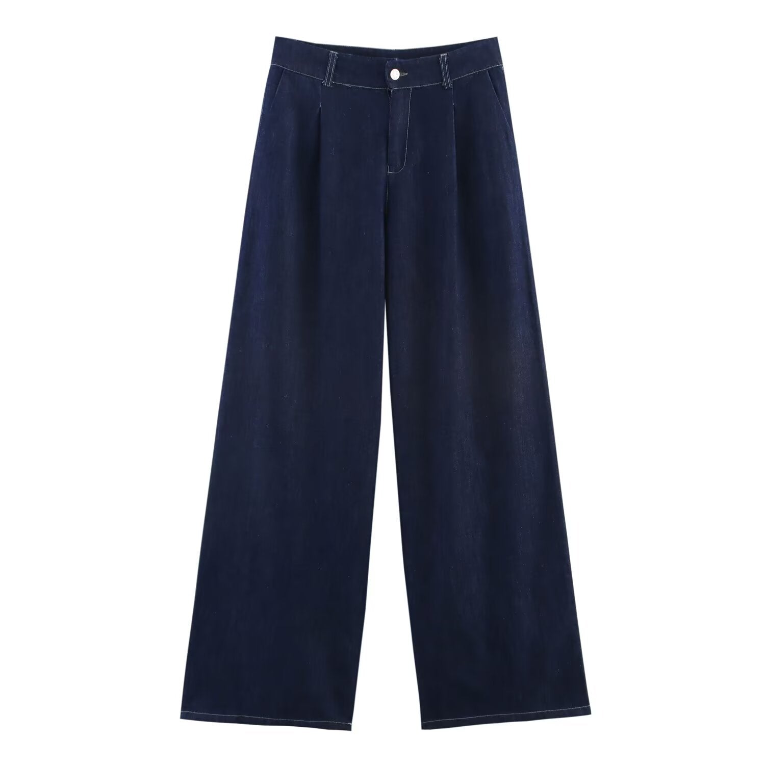 Summer Casual Women Collared Wide Sleeve Loose Denim Shirt Top High Waist Wide Leg Set