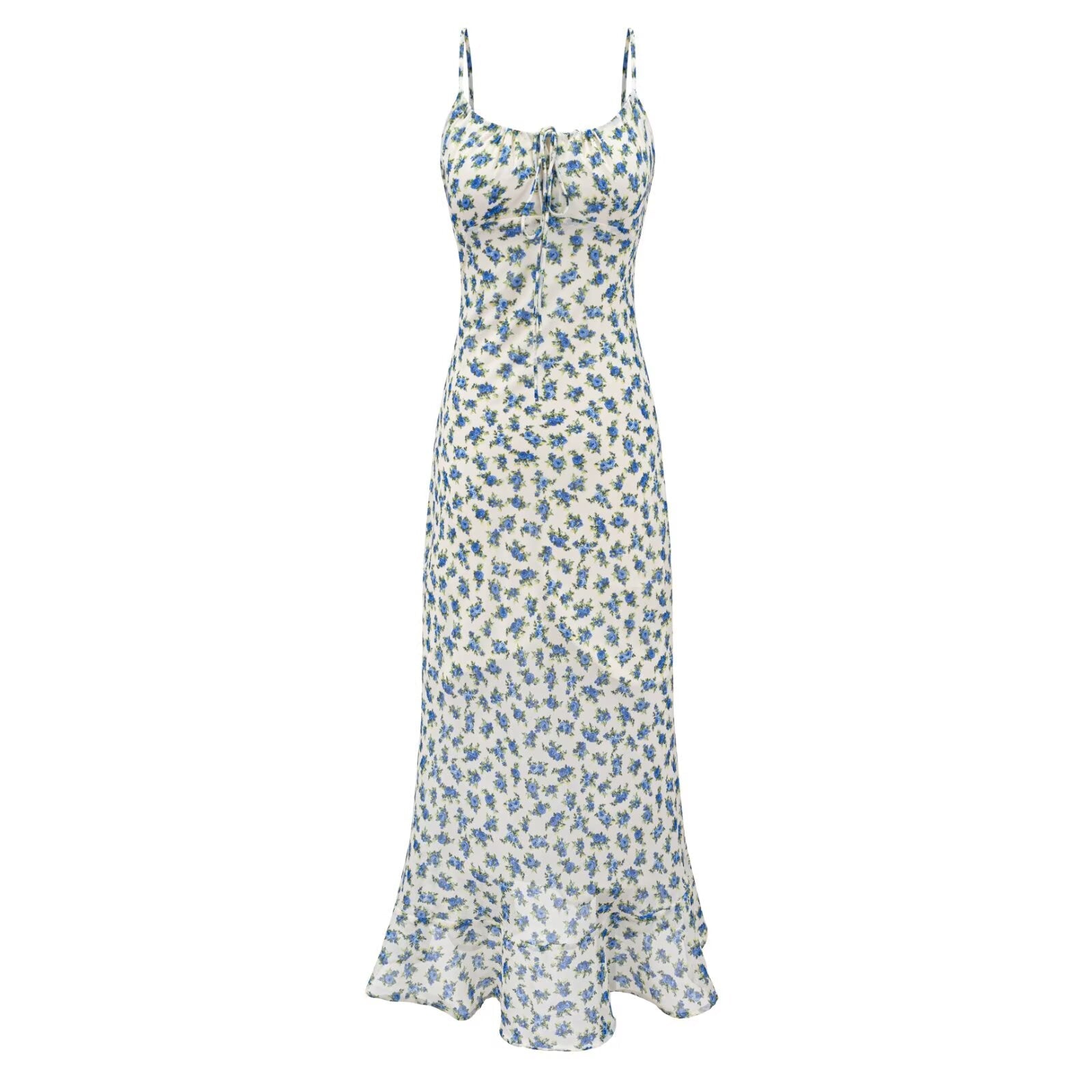 Summer Women Clothing French Romantic Atmosphere Seaside Vacation Printed Maxi Dress Slim Strap Dress