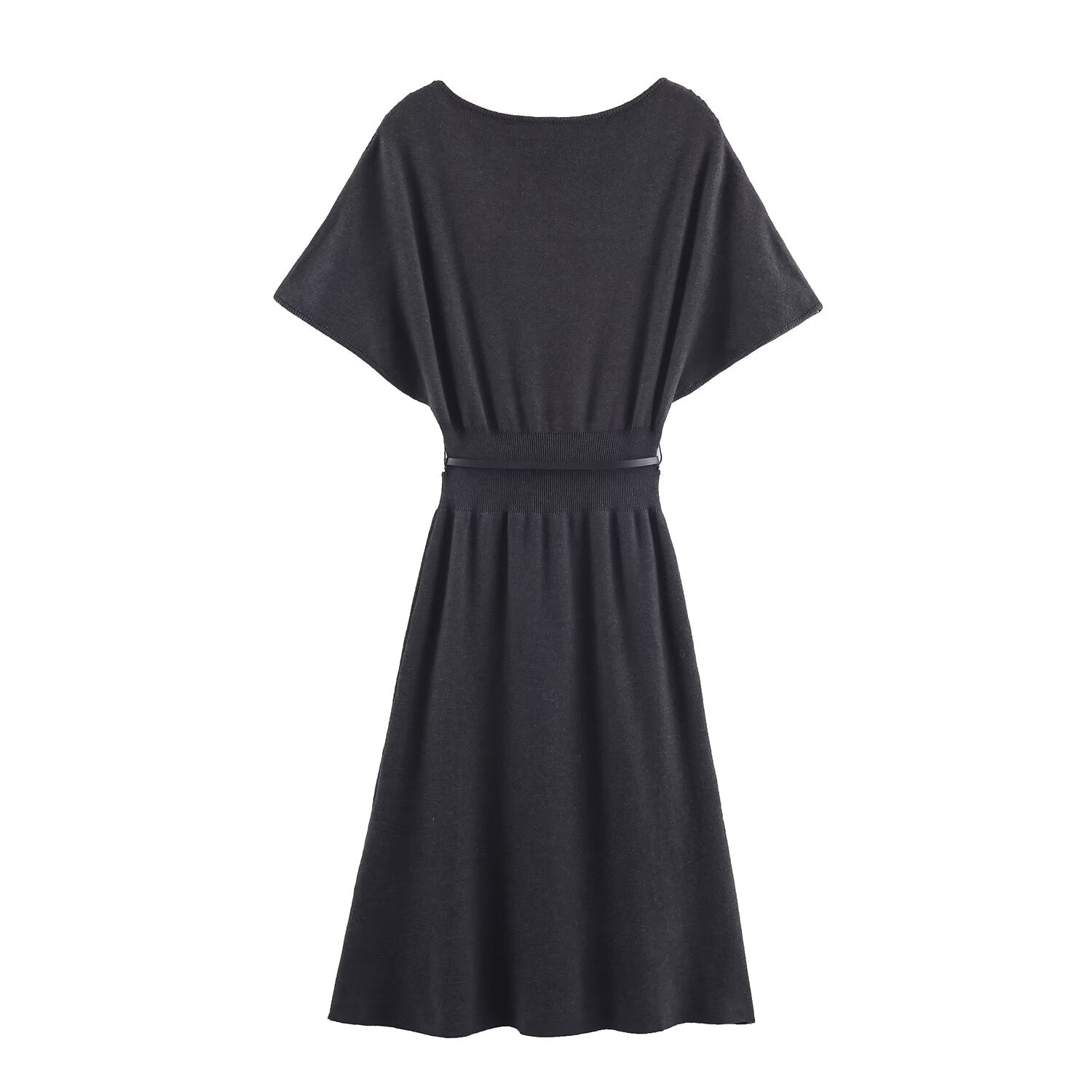 Women Clothing with Belt Knitted Mid Length Dress