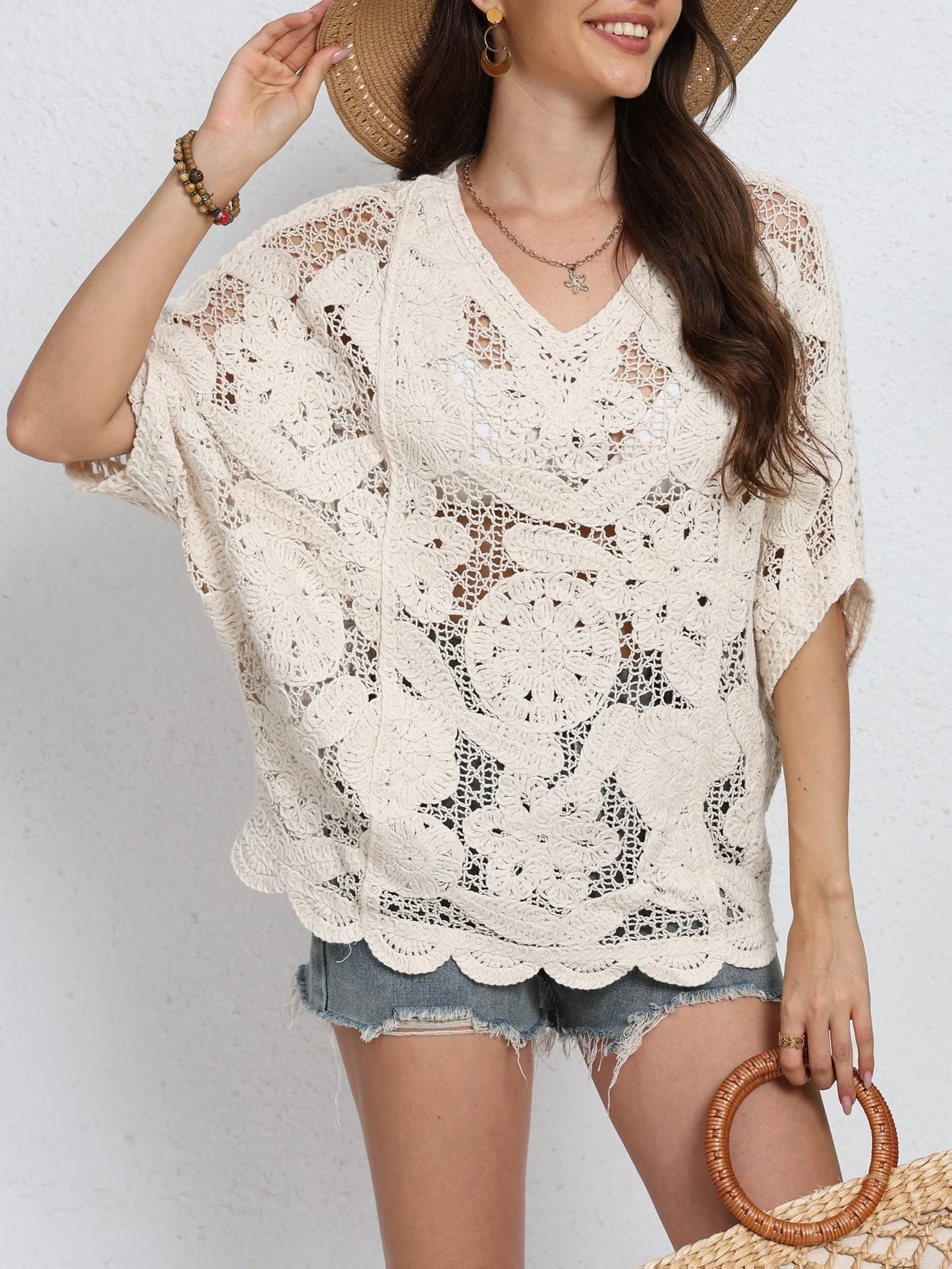 Women Summer Vacation Short Sleeved Knitted Top