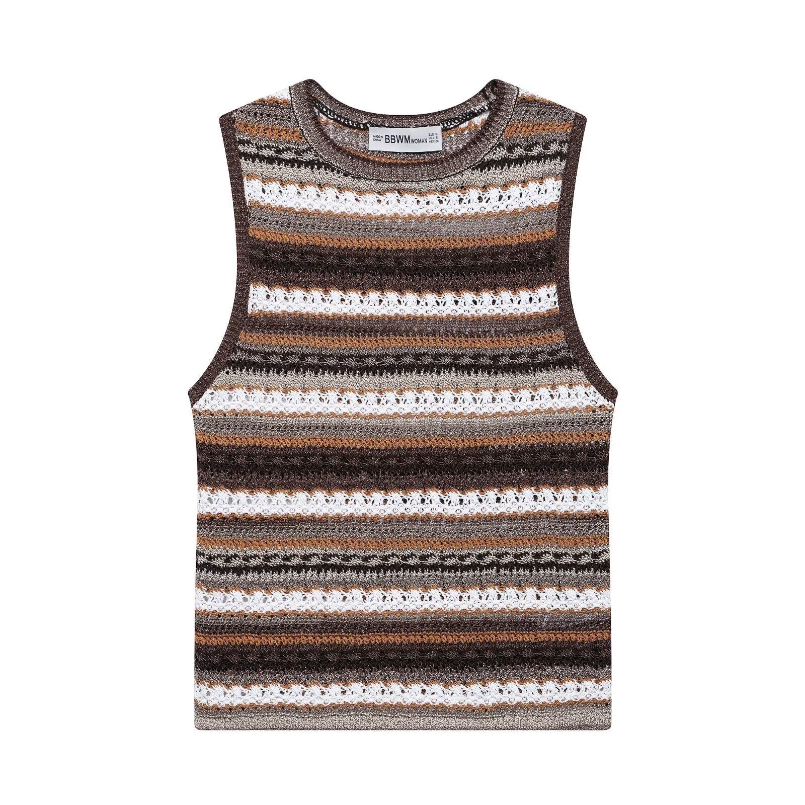 Women Clothing Summer Striped Texture Knitted Sleeveless Vest