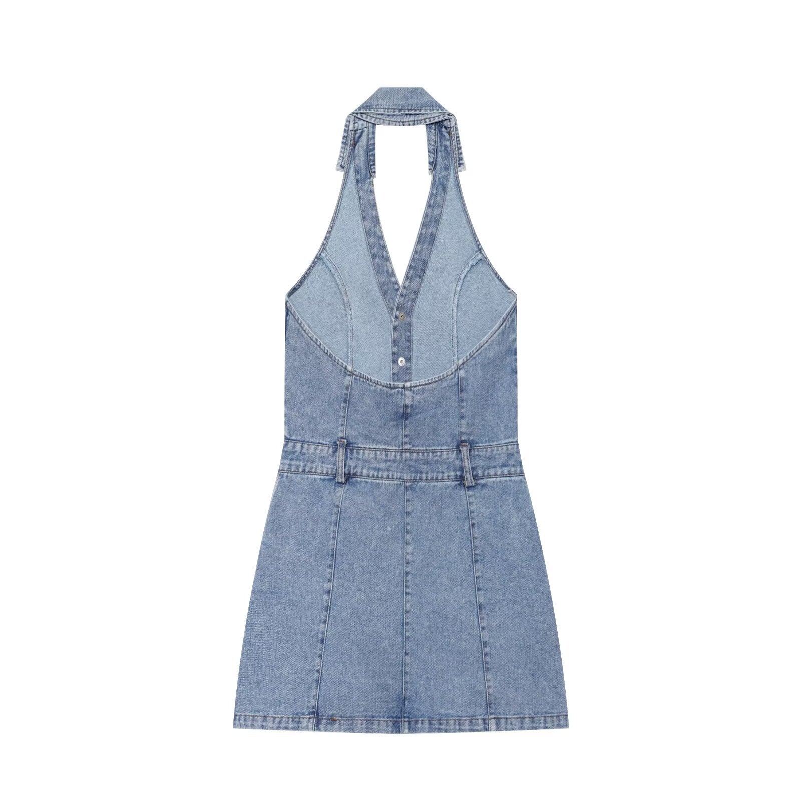 French Women Clothing Fashionable All Match Flip Halter Mini Dress
