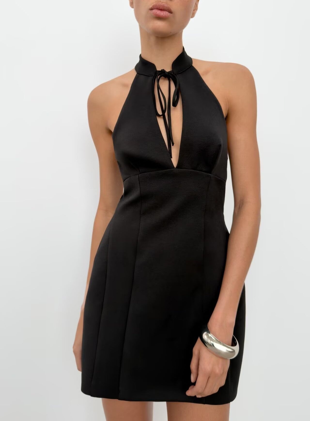 Women Clothing Summer Lace up Hanging Collar Short Dress