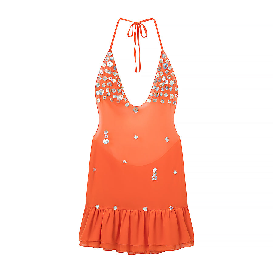Women Clothing Summer Holiday Fastener Decoration Design V neck Backless Dress