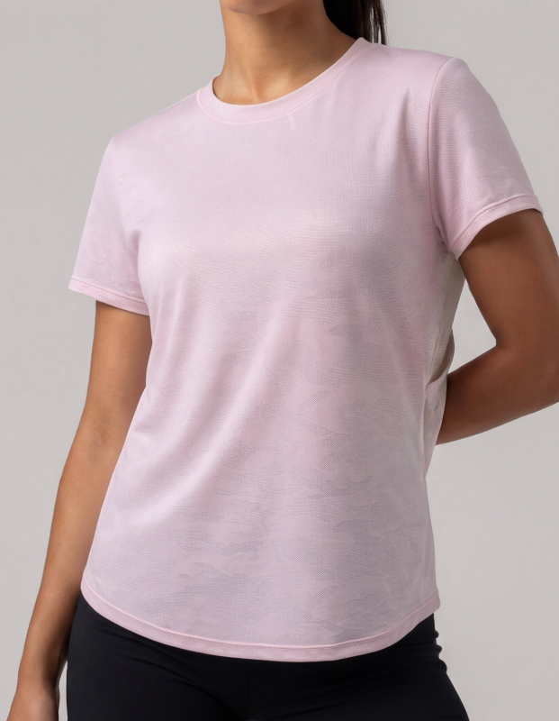 Summer Short Sleeved Women Jacquard Running Training Wear Fitness Sports Top T shirt Breathable Quick Drying Blouse