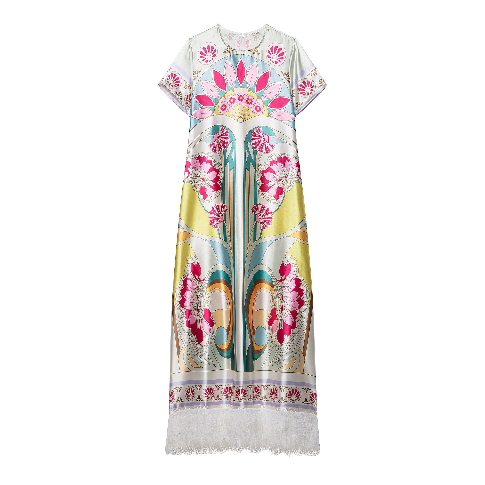 Summer Women Clothing French Printed Stitching Furry Half Sleeve Dress