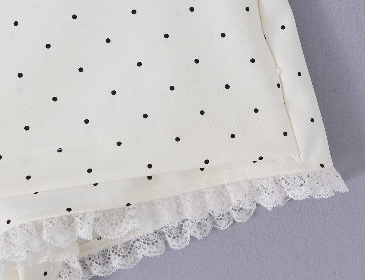 Sexy Lace Stitching Polka Dot Skirt Women Summer Anti Exposure Slimming False Two Piece Sheath Short Skirt