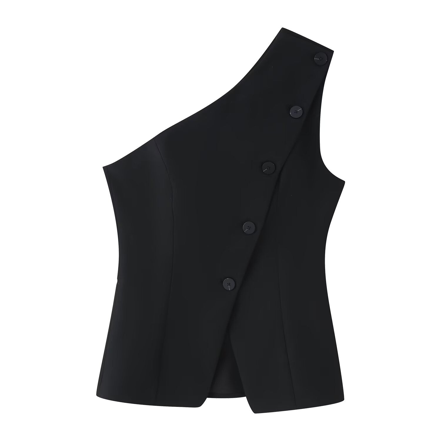 Summer Women Asymmetric Decorated Row Button Vest Tight Leg Pleated Pants Sets