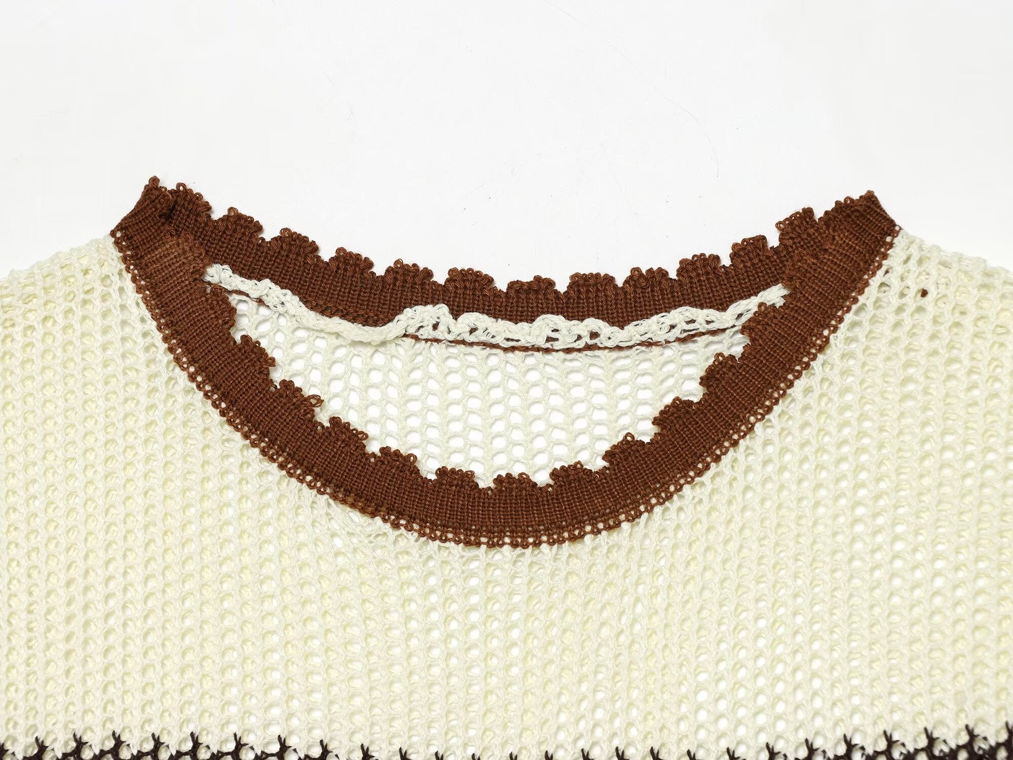 Women Clothing Summer Artistic Contrast Color Design round Neck Knitted Vest Top