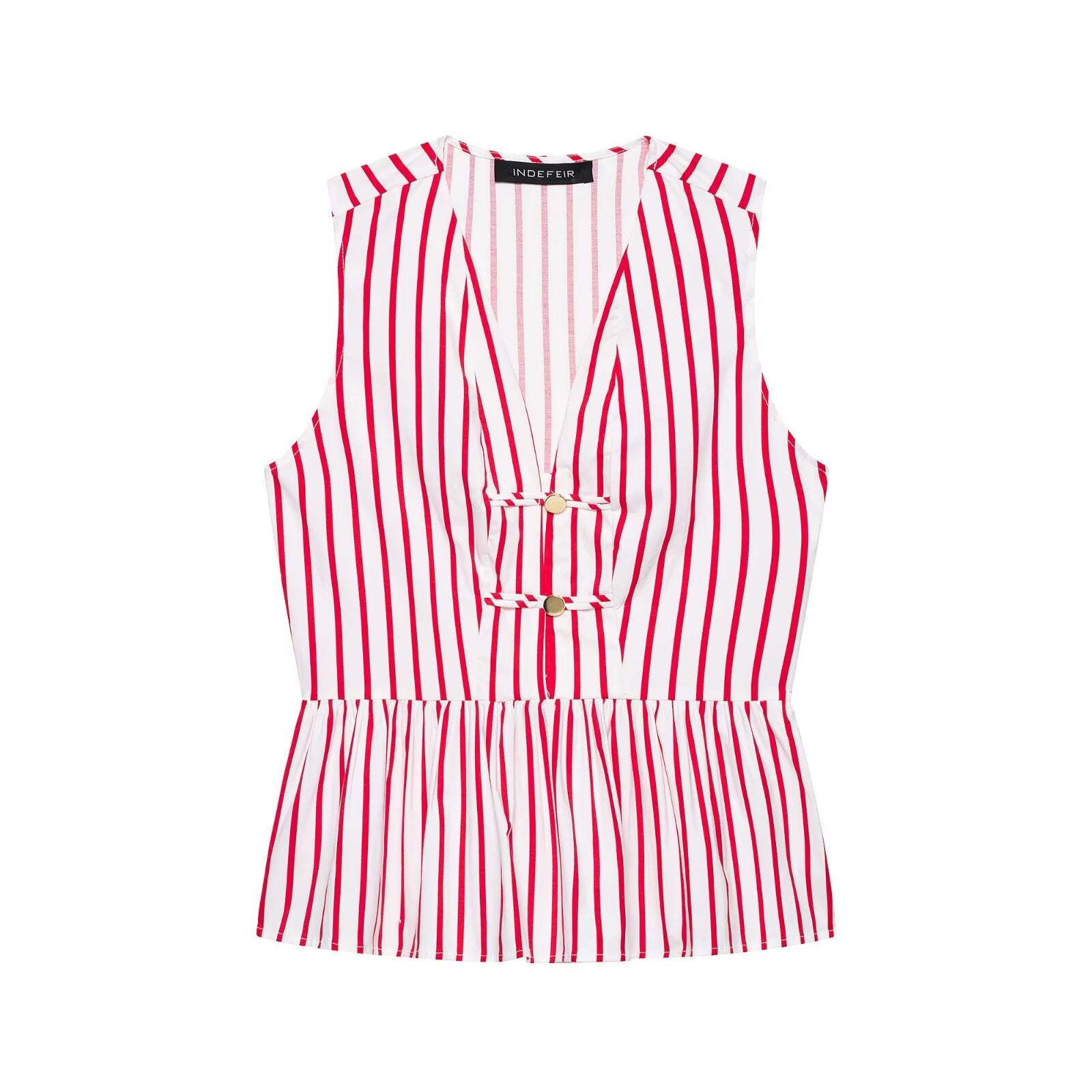 Women Clothing Summer Sleeveless V neck Dress Hem Striped Pullover Top