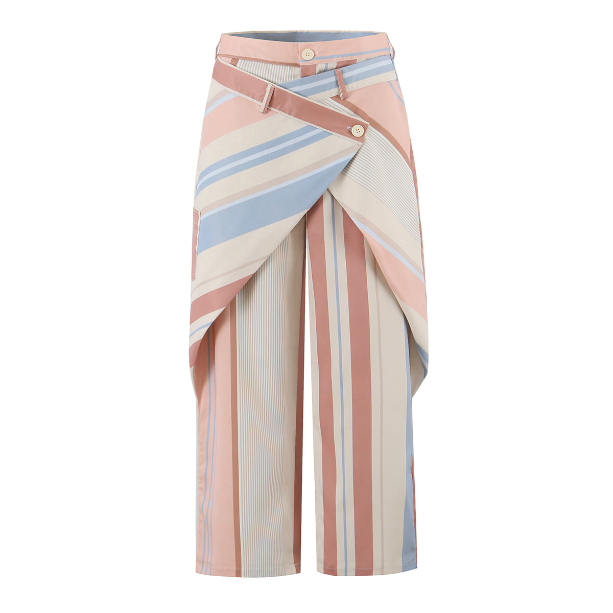Summer Printed Lace up Sling Top Color Striped Stitching Loose Wide Leg Pants Two Piece Sets