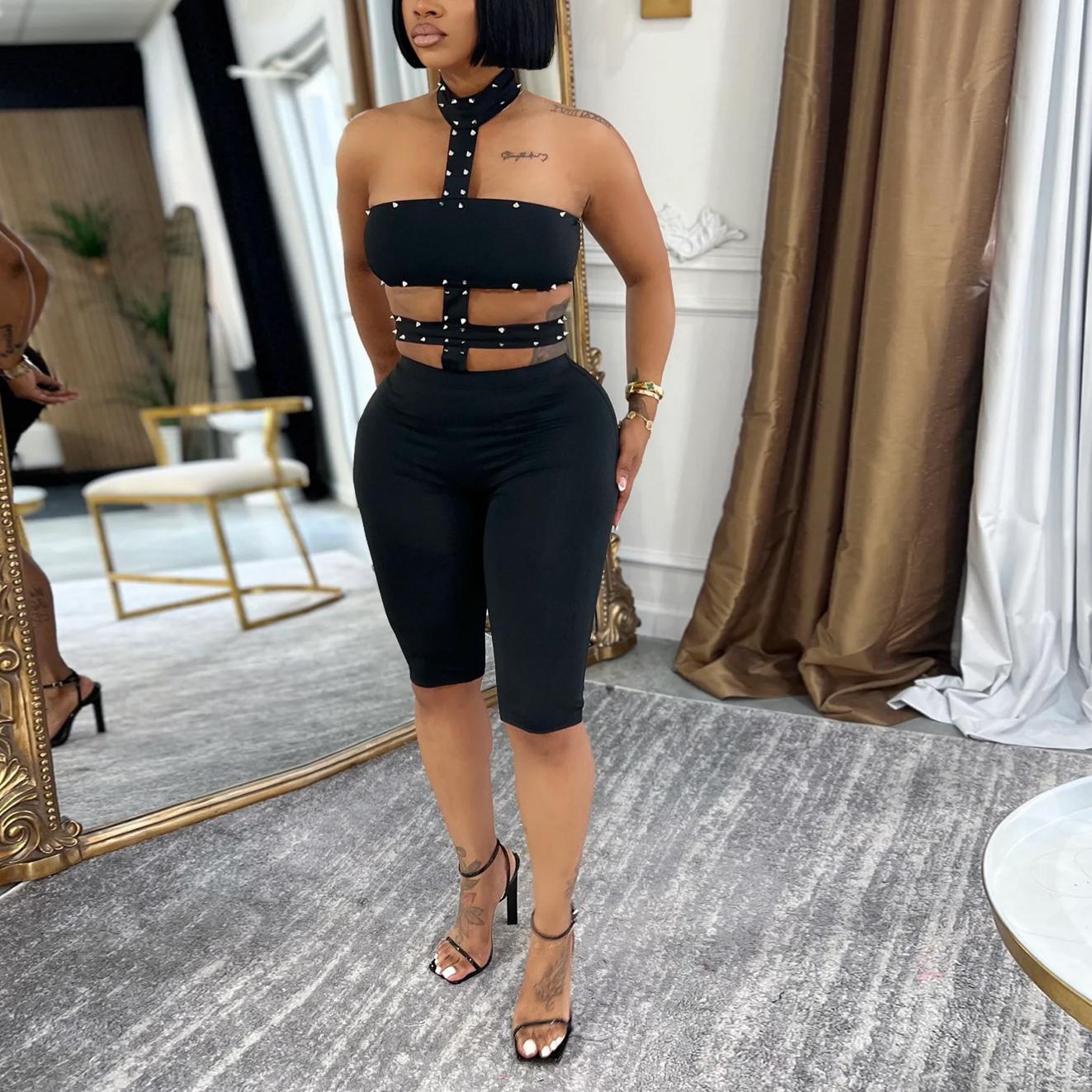Women Wear Sexy off the Shoulder Bubble Beads Halter Solid Color Jumpsuit