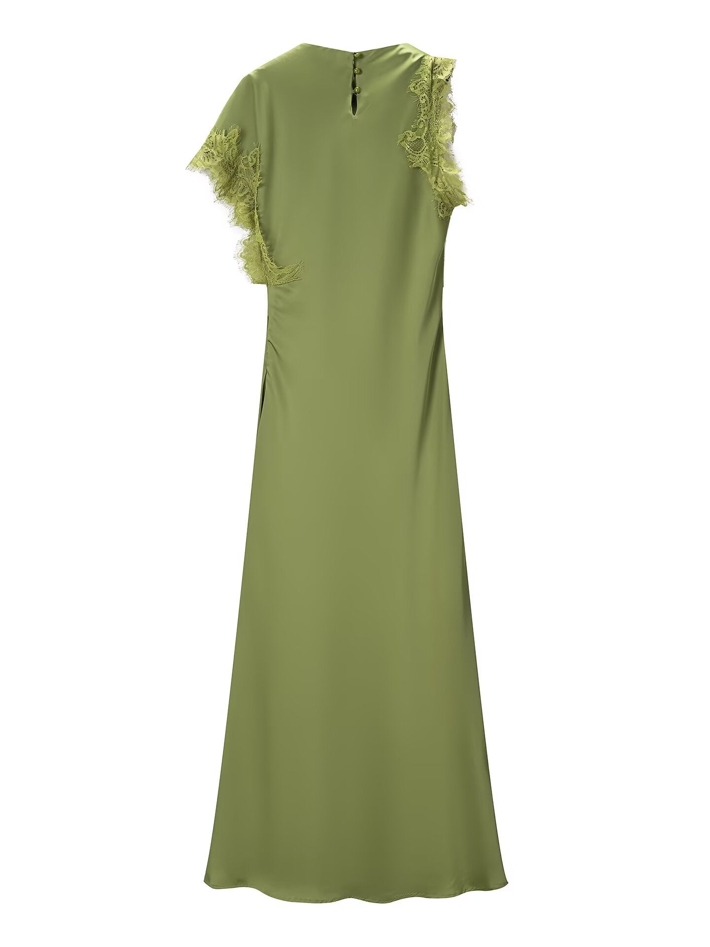 Women Elegant Slim Fit Design Lace Irregular Asymmetric Stitching Maxi Dress
