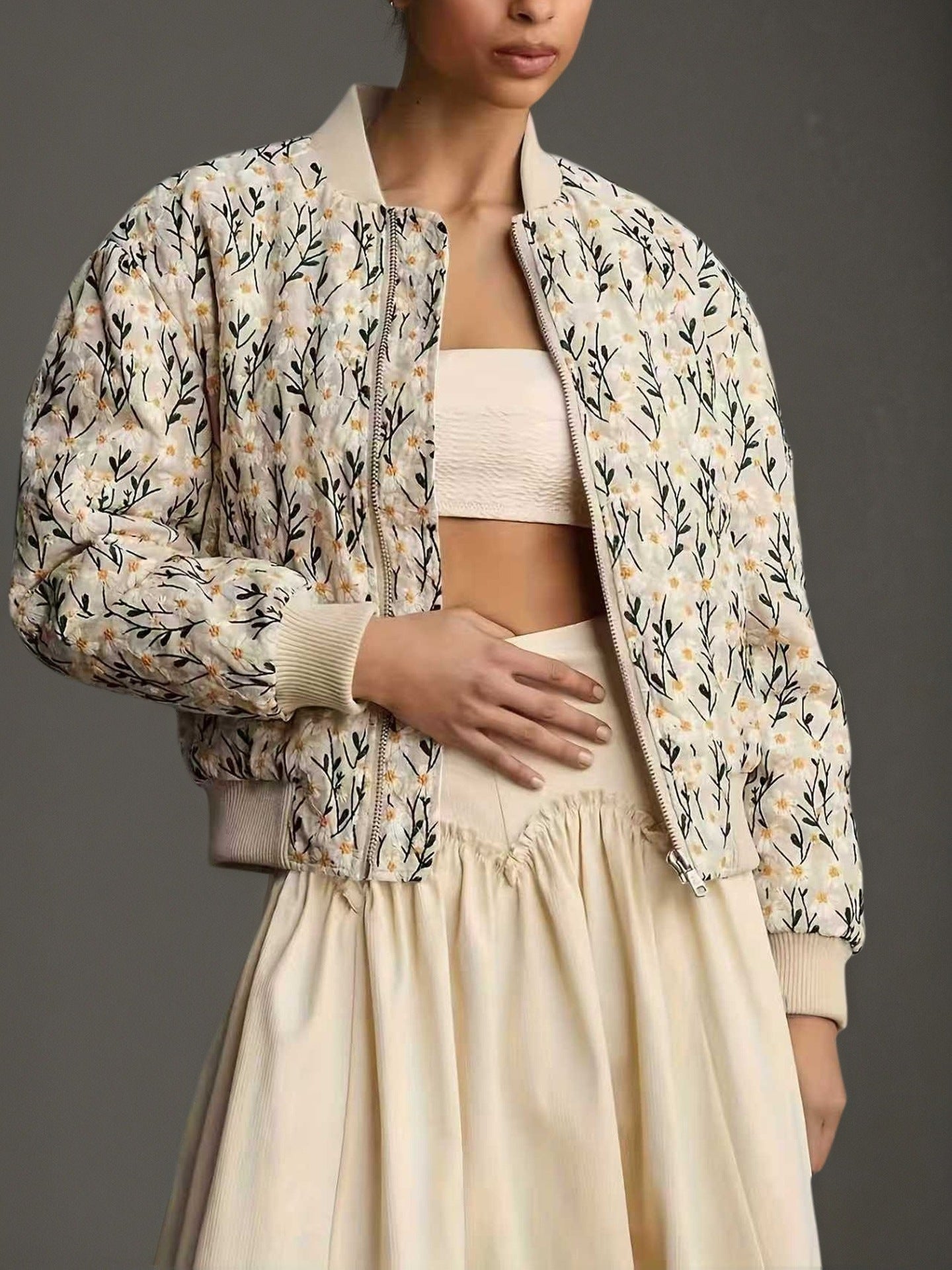 Autumn Winter Floral All Matching Casual Short Jacket Cotton Coat Jacket