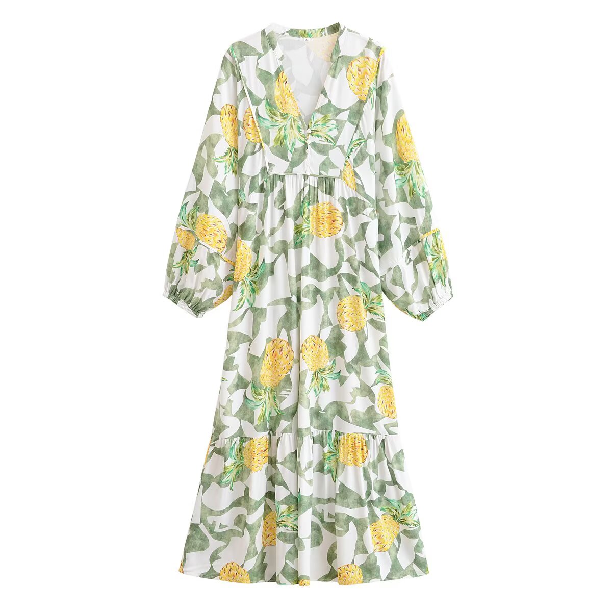 Women Clothing Autumn Rayon Printed Bohemian Vacation Loose Long Sleeve Dress